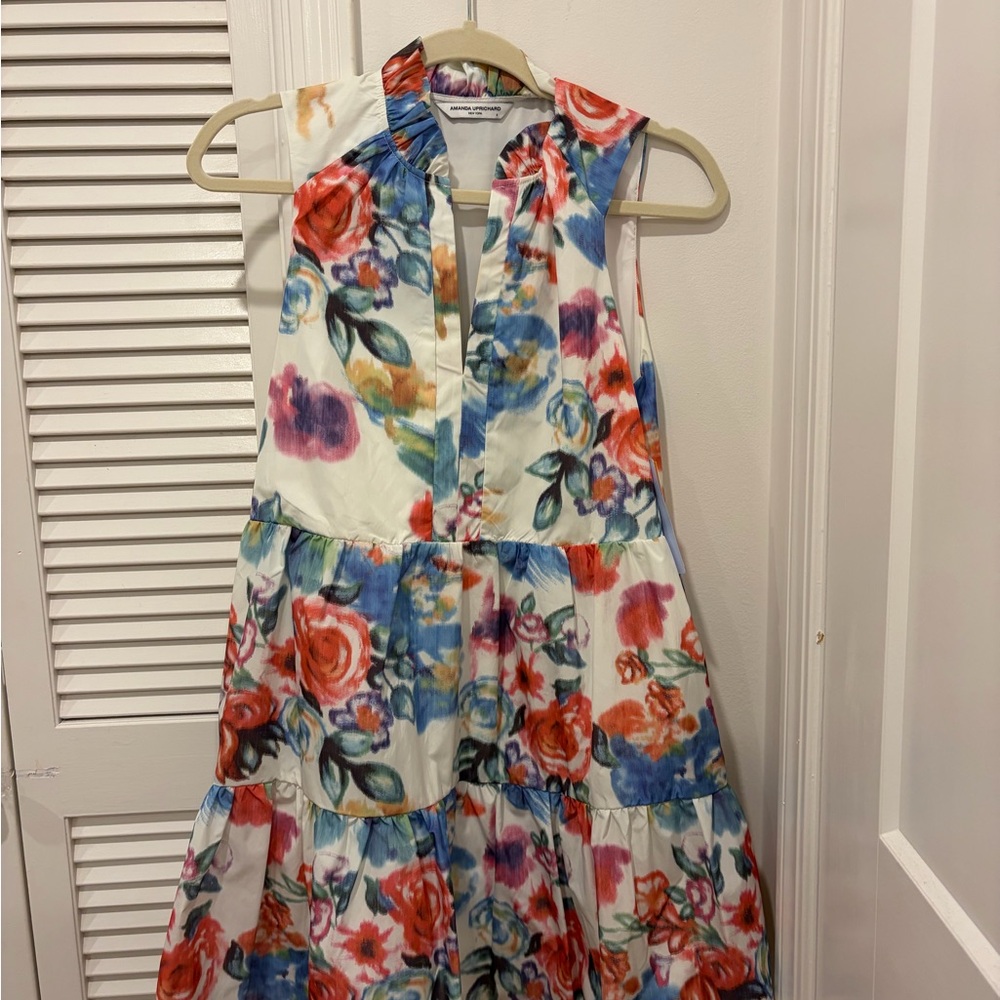 Amanda Uprichard Multicolor Watercolor Ruffle-Trim Dress